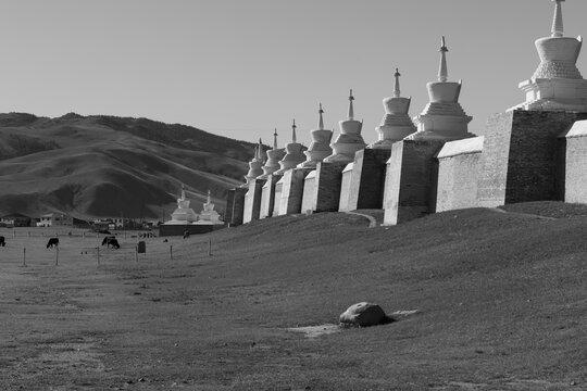 Details of a walled Buddhist temple in Mongolia