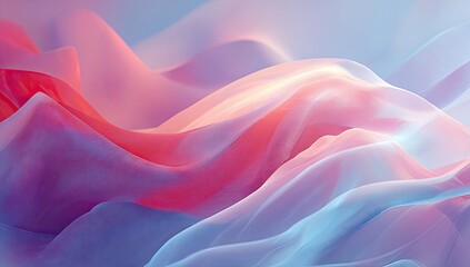 Obraz premium Abstract flowing fabric in pastel pink, red, and blue hues. Gentle waves create a soft ethereal feel