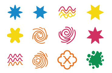 Colorful graphic elements and symbols on vector icon set