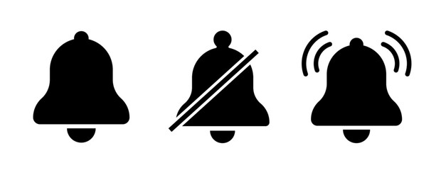 Bell icon. Notification bell icon set. Social media element. Alarm symbol. Vector illustration