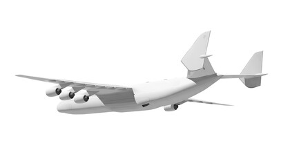 White airplane Antonov An-225 Mriya rear view corner angle isolated on a transparent background. Modern giant cargo airplane wtih six engines. The largest cargo airplane in the world.