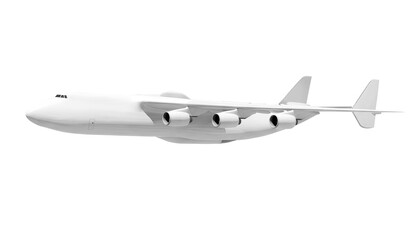 White airplane Antonov An-225 Mriya side view angle isolated on a transparent background. Modern giant cargo airplane wtih six engines. The largest cargo airplane in the world.