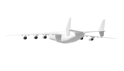 White airplane Antonov An-225 Mriya rear back view corner angle isolated on a transparent background. Modern giant cargo airplane wtih six engines. The largest cargo airplane in the world.