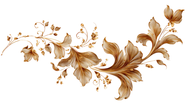 Golden decorative floral element with intricate vintage pattern and elegant ornamental details for luxury decoration isolated on white background - Powered by Adobe