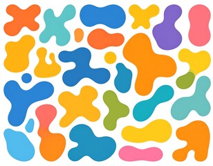 A collection of abstract, colorful, rounded shapes arranged on white