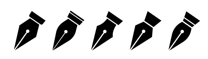Collection of pen nib icons. Set of black pen nibs icons on a white background