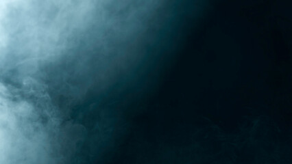 Abstract smoke and fog on a dark background with neon lights and spotlight floor, creating a mystical atmosphere. Perfect scene for product display, night view, or scary Halloween background concept