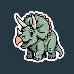 A cartoon triceratops with a friendly expression standing on a dark background sticker style image