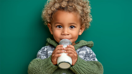 Portrait of a cute african american little boy drinking milk