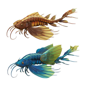 Two plecostomus catfish swimming isolated on transparent background