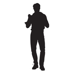 Man Silhouette Putting on Jacket, Isolated on White Background.