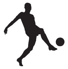 Soccer Player Silhouette Kicking Ball on White Background. Vector.