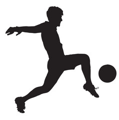 Soccer Player Silhouette Kicking Ball. Vector Illustration.