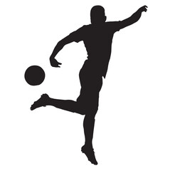 Soccer Player Silhouette Kicking Ball on White Background.