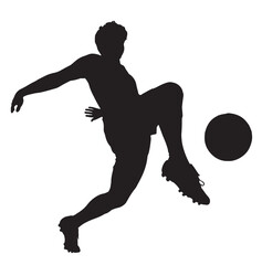 Soccer Player Kicking Ball, Silhouette Vector Isolated on White Background