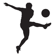 Soccer Player Silhouette Kicking Ball, Isolated on White Background