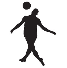 Soccer Player Heading Ball Silhouette on White Background