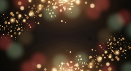 Obraz premium Festive abstract background with golden bokeh lights and glitter. Christmas holiday wallpaper with copy space for text.