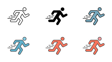 Fototapeta premium Vector art of set of six icons illustrating a fastmoving runner with motion lines in various colors