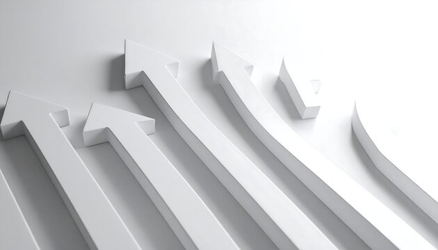 3D rendered white arrows pointing upwards on a white surface