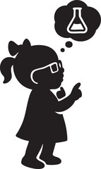 Baby girl thinking like a scientist – black silhouette icon