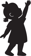 Baby girl pointing to sky – black silhouette icon
