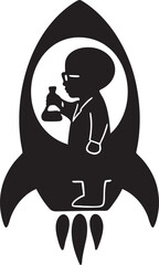 Baby boy scientist in spaceship – black silhouette icon