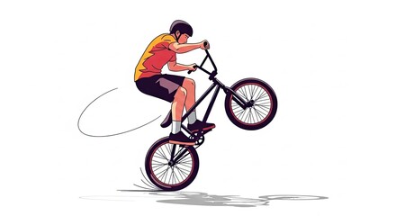 Fototapeta premium BMX Rider Performing a Wheelie Trick on a Bicycle.