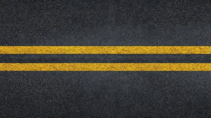 Asphalt Road Surface Texture with Bright Yellow Double Lines Marking Lanes Paved Highway Blacktop Background Roadway