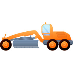 Orange Road Grader Construction Vehicle With Blue Sky Cab On A Transparent Background