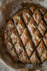 Healthy homemade baklava with nuts, gluten-free and sugar-free