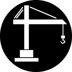 Crane icon in flat design. Construction equipment silhouette, heavy lifting industrial machinery symbol and building site engineering tool vector illustration isolated on transparent background.