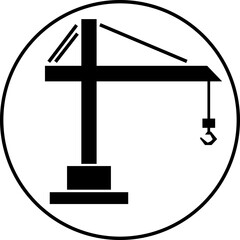 Crane icon in flat design. Construction equipment silhouette, heavy lifting industrial machinery symbol and building site engineering tool vector illustration isolated on transparent background.