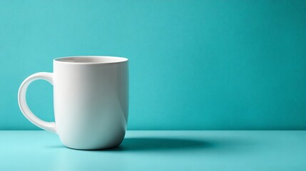 Obraz premium Clean white mug on a vibrant teal background, perfect for branding and product showcases