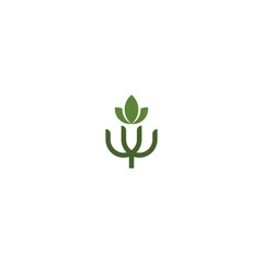 Minimalist and organic vector logo design featuring a stylized plant, sprout, or flower