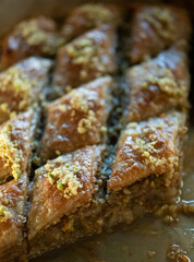 Healthy homemade baklava with nuts, gluten-free and sugar-free