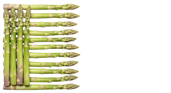 A vertical arrangement of fresh green asparagus stalks showcasing buds and stems isolate Vegetables Healthy Food Produce Transparent Background Ingredients