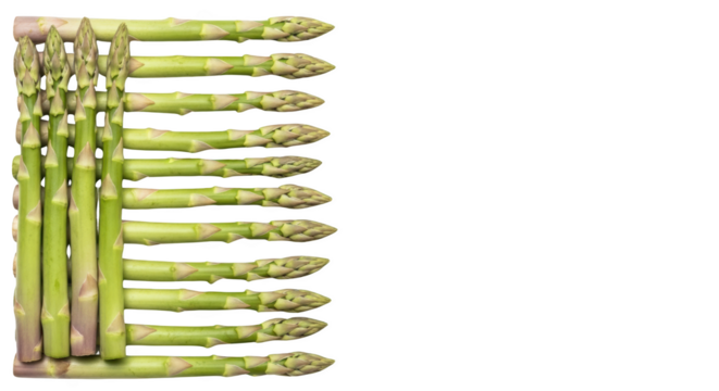 A vertical arrangement of fresh green asparagus stalks showcasing buds and stems isolate Vegetables Healthy Food Produce Transparent Background Ingredients