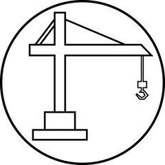 Crane icon in line design. Construction equipment silhouette, heavy lifting industrial machinery symbol and building site engineering tool vector illustration isolated on transparent background.