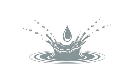 Dynamic splash of a single water drop creating elegant ripples and concentric circles on the liquid surface, symbolizing purity, motion, and refreshment in a clean graphic design