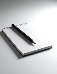 A blank white notepad with a black pencil lying on top