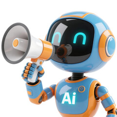 3D cute AI robot holding shopping and discount elements, representing online shopping, sales, and promotion concepts, isolated on png file.