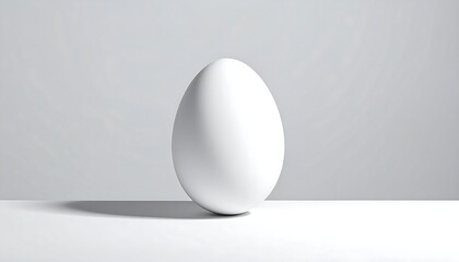 A photorealistic, smooth white egg centered on a bright, clean surface