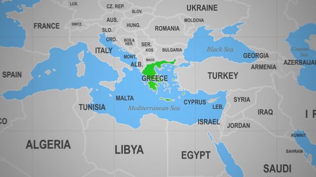 Greece highlighted on a world map view
