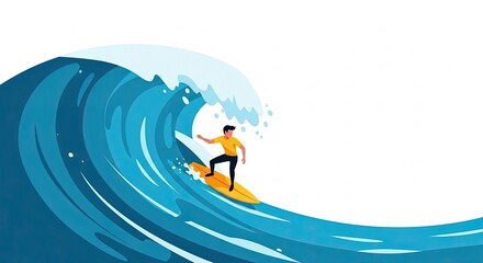 Surfer Riding a Large Ocean Wave with a Yellow Surfboard.