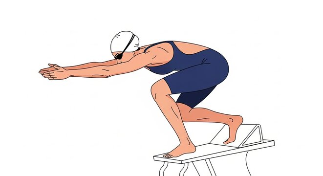 Swimmer on starting block ready to dive into the pool.