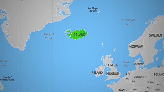 Iceland highlighted on world map view
