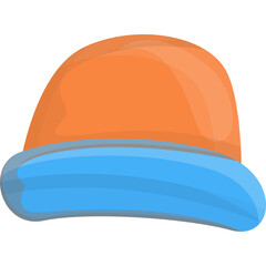 Orange Winter Beanie With Blue Trim And Fluffy Detail On A Transparent Background Representing Cold Weather Headwear For Outdoor Activities