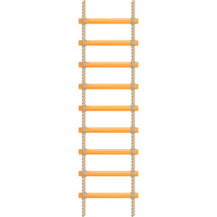 Orange wooden rung rope ladder isolated on a white background Ascending tool for climbing or adventure outdoor activities