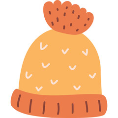 Orange Winter Knit Hat with Pompom and White V-Shaped Pattern Warm Headwear Accessory
